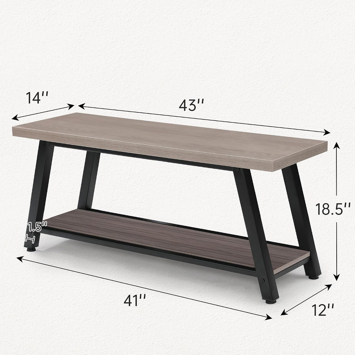 43" Wood Long Modern Farmhouse Entryway Bench, Wood Bedroom End of BedBench, Vintage Mid Century Rustic Style, Perfect for Mudroom, Storage, Living Room, Light Grey