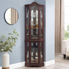 70" Lighted Corner Curio Cabinet,Inside Mirror Corner Glass Display Case with Tempered Glass Door for Living Room, Antique Collectibles, Wine & Bar Glass Storage, Lights Included