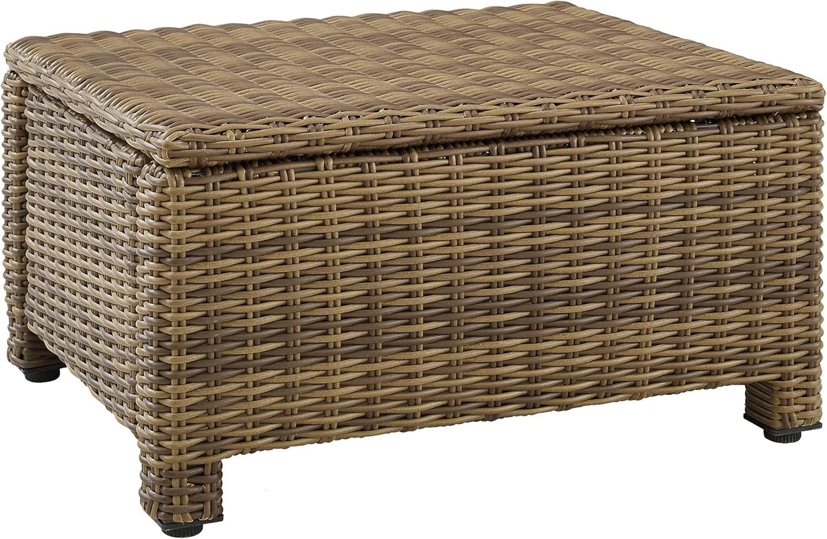 Crosley Furniture Bradenton Wicker Outdoor Ottoman Foot Rest for Patio, Deck, Porch, Brown with Navy Cushions