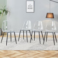 JUFU Acrylic Dining Chairs Set of 4, Modern Clear Chairs with Transparent Seat, Ergonomic Acrylic Side Chairs with Black Metal Legs for Dining Room, Kitchen, Living Room