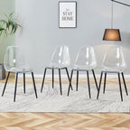 JUFU Acrylic Dining Chairs Set of 4, Modern Clear Chairs with Transparent Seat, Ergonomic Acrylic Side Chairs with Black Metal Legs for Dining Room, Kitchen, Living Room