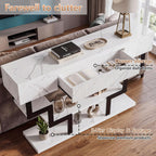 47.3" Console Table with Fluted Drawers, 3-Tier Modern Entryway Table with Geometric Black Metal Frame, Luxury Sofa Table for Living Room, Hallway, Foyer（White Marble Texture