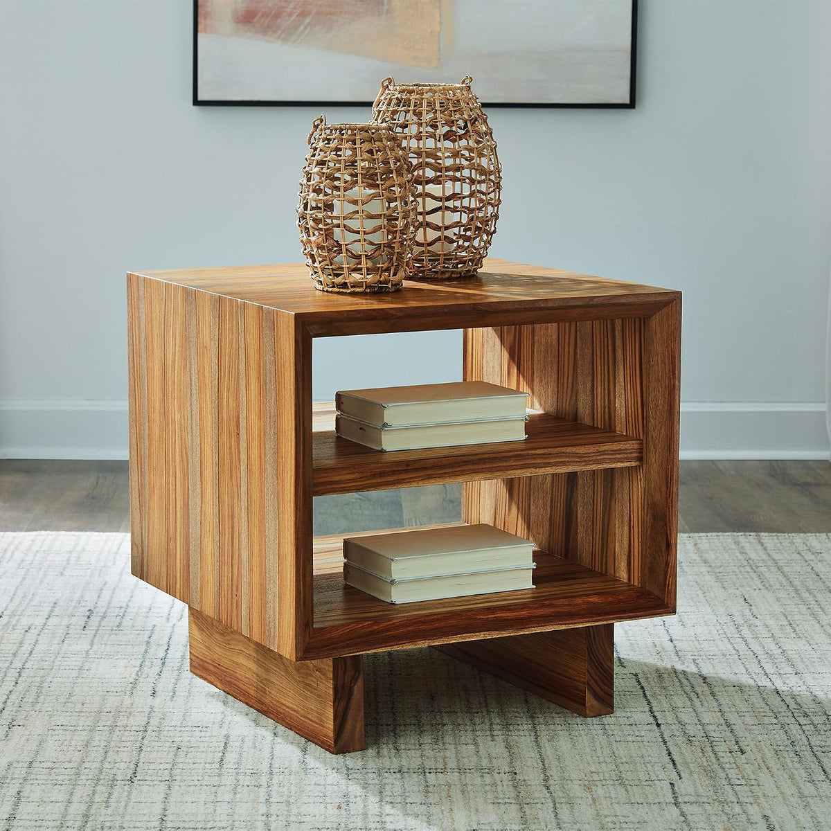 Signature Design by Ashley Dressonni Rustic End Table with 2 Open Shelves, Light Brown
