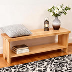 43" Solid Wood Farmhouse Bench, Entryway Bench with Storage Shelf, Narrow Rustic Indoor Bench for Bedroom, Entryway, Hallway, Dining