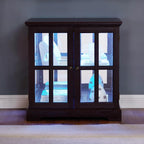 KEIKI Lighted Curio Cabinet, Glass Display Cabinet with 2 Doors & Adjustable Shelves, LED Light Strip, Cherry