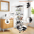 10in 6 Tier Slim Storage Cart with Wheels, Narrow Space Rolling Shelving Unit with Handle, Metal Wire Mobile Organizer Rack for Kitchen Bathroom Office Laundry