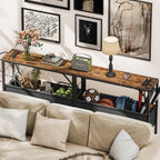 Asgolion 31.5" Console Table, 9.5" D Entryway Table with Power Outlets & USB Ports & Fabric Basket, Narrow Sofa Table for Hallway, Foyer, Living Room, Rustic Brown
