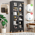 75" H Locking Display Cabinet with Glass Door, Tall Storage Cabinet with 5 Adjustable Shelves, Metal Curio Cabinet Multi-Purpose Display Case for Collectibles Living Room/Bedroom/Kitchen/Bar