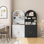 71" Tall Arched Kitchen Pantry Cabinet, Modern Kitchen Storage Cabinets with Hidden Drawer and Spacious Countertop, Wooden Storage Pantry Cabinet for Living Room, Dining Room, Black