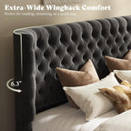 AMERLIFE Upholstered Queen Bed Frame with Wingback Headboard, Black Velvet