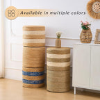 Handwoven Ottoman Pouf, Natural Water Hyacinth Footstool, Round Braided Outdoor Seat with Sturdy Frame, Boho Accent Stool for Patio, Balcony, or Garden (White)