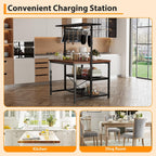 TrailBlaze 42'' Kitchen Island with Storage– 3-Tier Bakers Rack, Wooden Top, Sturdy Metal Frame, 5 Hooks, Space-Saving Design for Small Kitchens, Coffee Bar or Dining Room –No Stools