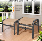 ONBRILL Outdoor Ottoman Set of 2, Oversized Outdoor Foot Rest, Beige | Stackable, All Weather Outdoor Foot Stool, Supportive Textliene, Metal Frame, Patio Garden Pool Furniture
