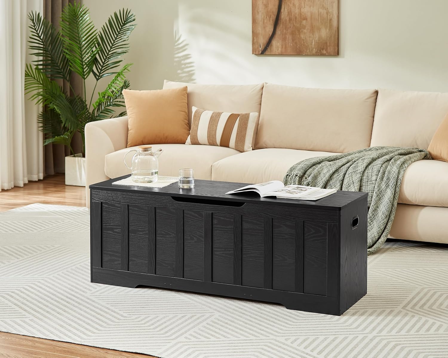 VANKILEY 51.2" Storage Chest Extra Large,Wooden Storage Bench,Black | Chest with 2 Safety Hinges, 51.2*15.7*19.1inches, Wooden Trunk for Bedroom, Livingroom,Entryway,Easy Assembly.
