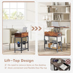 Colima Lift-Top Side Table with Charging Station - Mobile End Table with USB Ports & AC Outlets, Hidden Storage, Wheels - Rustic Wood Nightstand for Living Room, Bedroom, Office