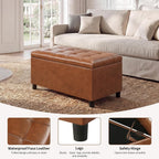 Asense Storage Ottoman Bench,Faux Leather Upholstered Ottoman with Storage,End of Bed Bench with Safety Hinge,for Entryway,Bedroom,Living Room