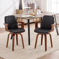VipDesk Dining Chairs Set of 2 - Mid Century Modern Swivel Kitchen Chairs for Dining Room, Upholstered PU Leather Chairs with Wooden Arms and Legs, Black