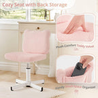 LUE BONA Upgraded Cute Bear Ear Vanity Chair for Teen Girls, Height Adjustable 13.8"-18.9" 360° Swivel Stool with Back Support, Stain Resistant Black Foot Caps, Teddy Velvet, 350lbs, Light Pink