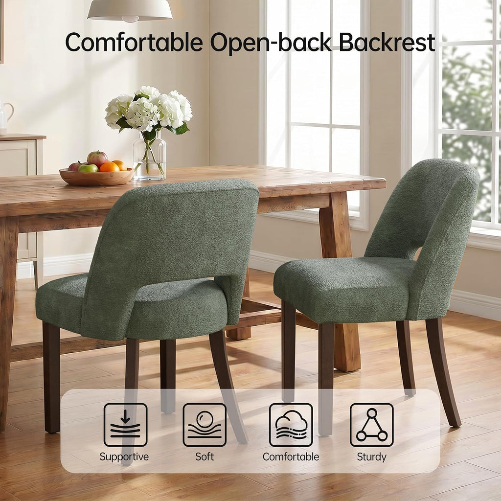 Usaint Wooden Dining Chairs Set of 4, Modern Upholstered Dining Room Chair Kitchen Chairs with Ergonomic Curved Backrest for Kitchen and Restaurant, Green