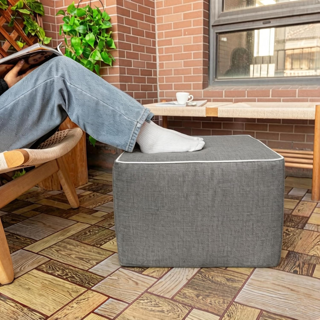 Outdoor Square Ottoman,Pouf Foot Rest for Patio Waterproof,Gray,20x20x14In | Patio Ottoman Footrest with High-Density Foam Filler Perfect as Waterproof Footstool,Extra Seating for Deck Garden Poolside