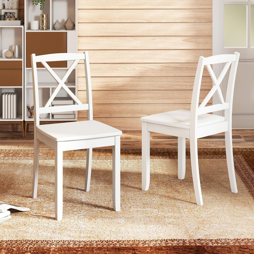 GOFLAME Dining Chairs Set of 4, Kitchen Chairs with Rubber Wood Legs & Cross Back, Farmhouse Armless Dinette Chairs for Dining Room, Living Room, Restaurant, 400 LBS Load Capacity, White