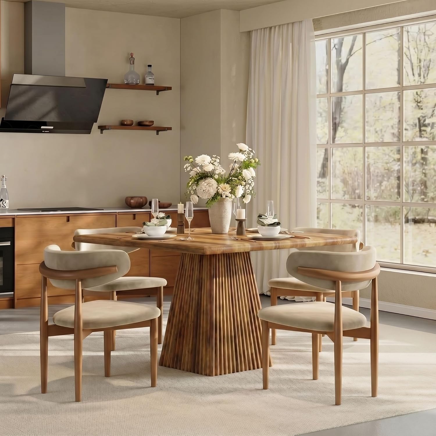 Tribesigns Square Dining Table for 4, 31.5-Inch Farmhouse Kitchen Table with Sturdy Pedestal Base for Kitchen & Dining Room & Living Room (Rustic Brown)