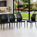 Modern Dining Chairs Set of 4，Black Dining Room Chairs Set, Comfy Kitchen Faux Leather Upholstered Chairs with Mental Legs， Easy Assembly