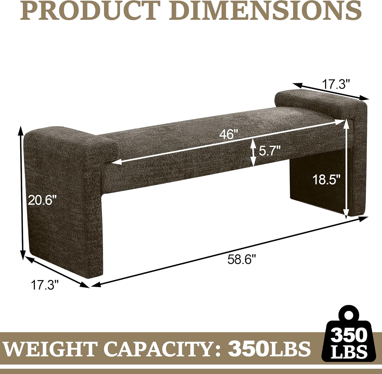 WUTUTUEE 58.7" End of Bed Bench Upholstered Modern Bedroom Bench for Living Room & Entryway, Easy Assembly, Footrest Ottoman Accent Window Bench with Solid Wood Frame & Curved Arm, Brown