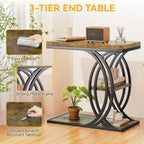 C Shaped End Table, Bed Side Table, 3-Tier Side Table with Metal Frame, Wood End Table with Storage for Living Room, Couch, Sofa, Bedroom, Easy Assembly, 23.6" D*11.8" W*23.6" H, Rustic Brown