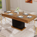 55" Dining Table for 4 to 6 People, Farmhouse Wood Dinner Table with Drawers & Led Lights for Kitchen, Dining Room & Living Room (Oak Brown & Black)