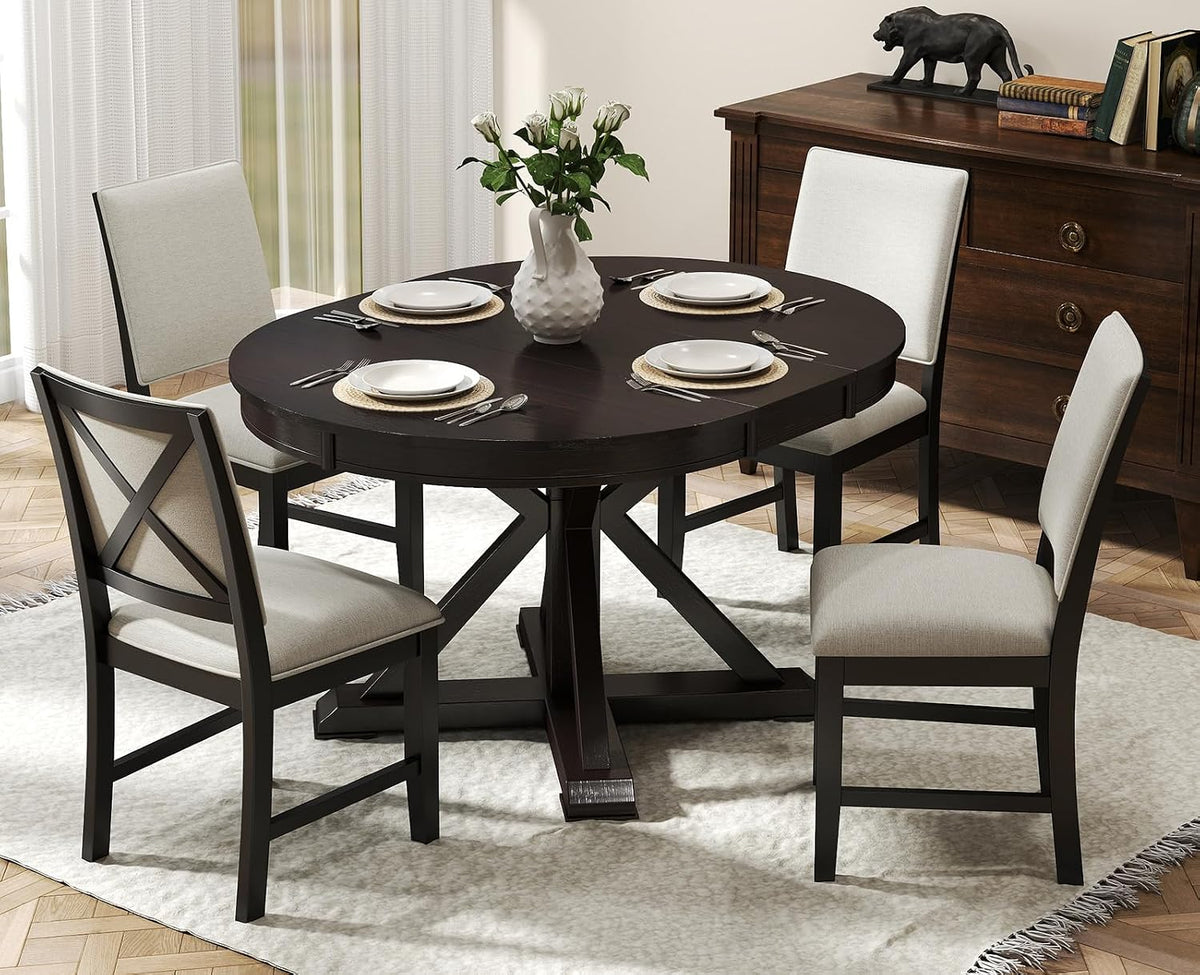 chairus Farmhouse Dining Chairs Set of 4, Upholstered Armless Dining Room Chairs with Stuffed Back and Cushion Wooden Kitchen Chairs for Dining Table/Restaurant/Reception, Linen Grey/Black Leg