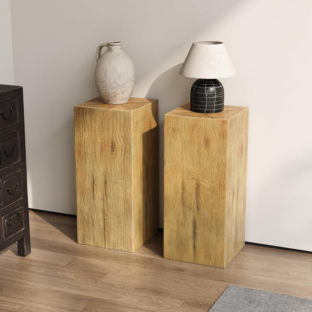 JIJIWANG 33.75" Square Living Room Side Table,Wood-Like Distressed Finish End Table,Decorative Coffee Tables for Indoor Outdoor Usage,Space Saving Furniture,Natural