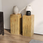 JIJIWANG 33.75" Square Living Room Side Table,Wood-Like Distressed Finish End Table,Decorative Coffee Tables for Indoor Outdoor Usage,Space Saving Furniture,Natural
