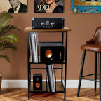 Record Player Stand with 4 Adjustable Dividers, Vinyl Record Storage Holds 200 LPs, 3 Layer End Table, Multi-Functional Record Player Table for Home, Rustic Brown