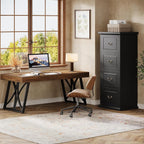 Tribesigns 4-Drawer File Filing Cabinet, Vertical Office File Cabinet,Black | Wooden Filing Cabinet for Legal/A4/Letter Size, Narrow Tall File Storage with Adjustable Hanging Rods for Home Office
