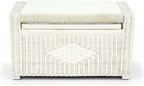 Bruno Handmade 32 Inch Rattan Wicker Chest Storage Trunk Organizer Ottoman W/Cushion White Color