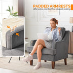 VINGLI Mid-Century Modern Accent Chair, Light Grey Upholstered Armchair Comfy Sofa Chair Reading Chair High Back for Living Room Bedroom Furniture Apartment