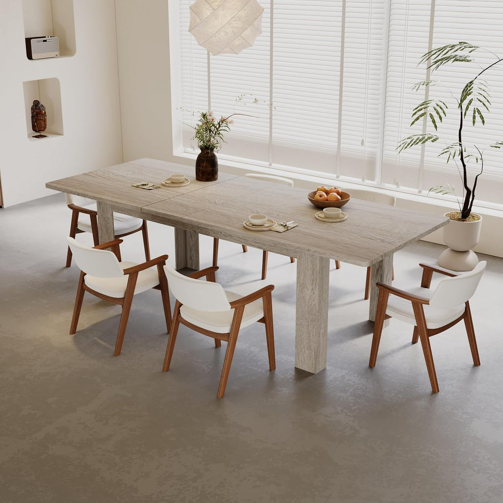 Extendable Dining Table for 6-10 Person, 55" to 86" Modern Dining Room Table, Rectangular Kitchen Table, Oak