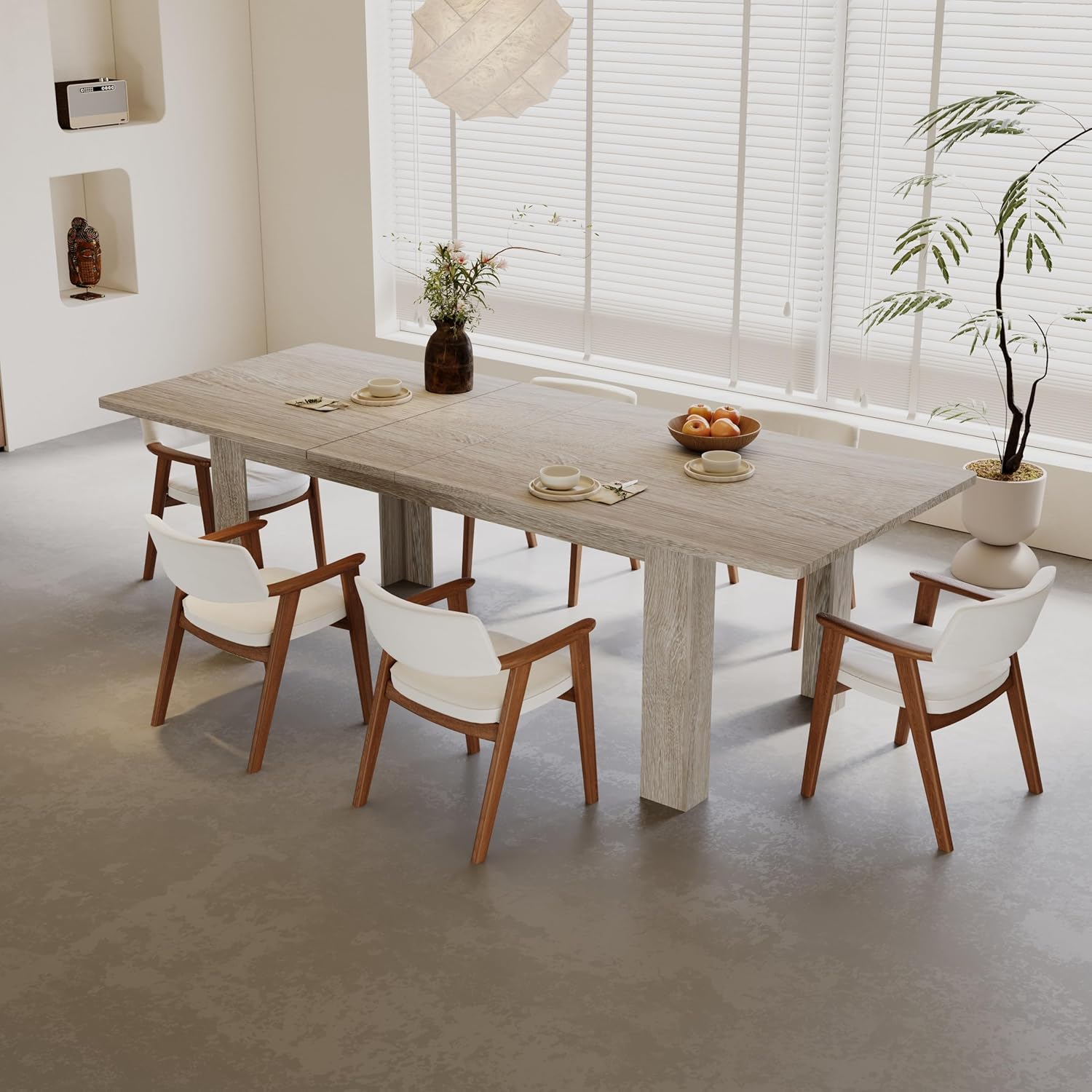 Extendable Dining Table for 6-10 Person, 55" to 86" Modern Dining Room Table, Rectangular Kitchen Table, Oak