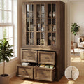 80" Modular Kitchen Pantry Cabinet, 2-in-1 Freestanding Tall Pantry Cabinet with Glass Doors & Adjustable Shelves, Large Hutch Storage Cabinet for Kitchen & Living Room (1, Cracked Oak, AD)
