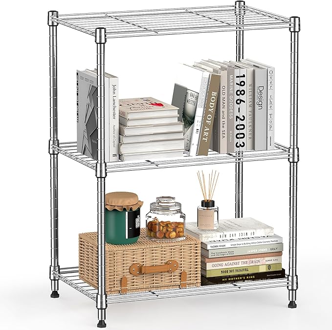 450 lbs Wire Storage Shelving 3-Tier Utility Shelving Unit Steel Organizer Wire Rack for Home,Kitchen,Office,Chrome(11.8" D x 17.7" W x 26.4" H)