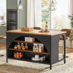 Tribesigns Kitchen Island with 3 Storage Shelves, 55" W Kitchen Shelf with Large Countertop and Seating Area, Modern Wooden Coffee Bar Table (Black)