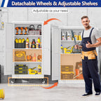 GAIOUS Metal Garage Storage Cabinet with Lock and Wheels, 45.7" Tall Metal Storage Cabinets with Locked Door and 3 Adjustable Shelves, Rolling Tool Cabinet, Utility File Cabinet for Home Office, White