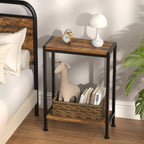 Narrow Side Table for Small Space, 2-Tier Slim End Table, Thin Nightstand, Skinny Snack Couch Table, Sofa Bedside Table in Living Room, Bedroom, Study, Kitchen and Balcony (Rustic Brown)
