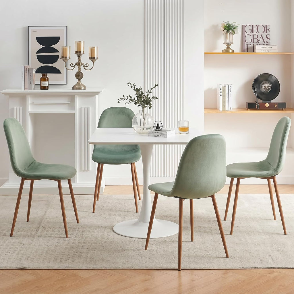 Howtek Dining Chairs Set of 4, Mid Century Modern Green Velvet Upholstered Kitchen Chairs with Backrest & Metal Legs for Living Room, Dining Room, Vanity