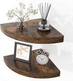 Fun Memories Floating Corner Shelves Set of 2 - Rustic Wood Wall Mounted Storage and Display Shelves for Living Room, Bedroom, Kitchen, Bathroom - Space Saving Home Decor, Brown