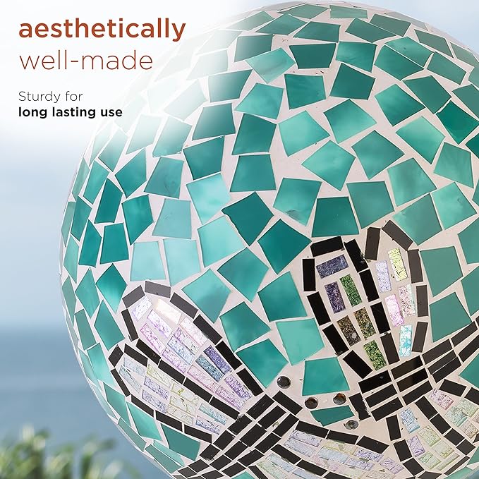Alpine Corporation HMD194 Outdoor Glass Mosaic Gazing Globe Yard Decoration, 10"Diameter, Dragonfly Duo