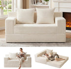 Erament Convertible Sofa Bed, Loveseat Folding Floor Futon Sleeper Sofa Couch Bed Foldable Couch, Corduroy Pull Out Sofa Bed with 2 Pillows for Living Room & Bedroom