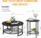 DKLGG 3-Piece Coffee Table and End Table Sets for Living Room, Round Coffee Table Set of 3 with Storage, Modern Farmhouse Rustic Living Room Table Set for Apartment Home Office, Black