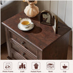 SAVOR LIFE 3-Drawer Nightstand Set of 2 with Solid Wood Legs,Walnut | Pair of three-drawer bedside tables with sturdy square wood legs for matching bedroom storage or living-room end tables